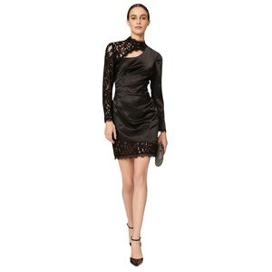 AIDAN MATTOX Sheer Rhinestone Lace & Satin Sheath Cocktail Dress